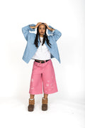 Pink Double Knee Distressed Shorts
